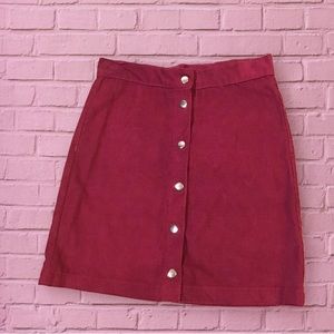 Maroon wine cranberry snap up corduroy mini skirt size L